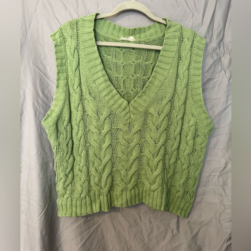 Altar'd State Green Cable Knit Sweater Vest